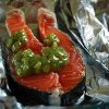 Barbecue Salmon Steaks with Green Ginger Sauce