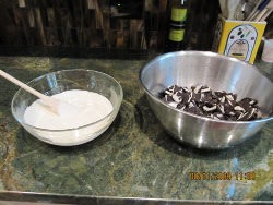 How to Make White Chocolate Oreo Bark - In a microwaveable bowl, melt the vanilla bark. Stir often until smooth.