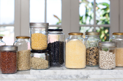 Glass jars with grains 
